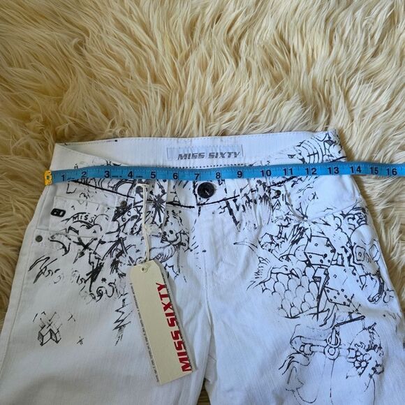 NWT Miss Sixty White And Black Tattoo Print Skinny Jeans With Zippers Size 25 - Picture 13 of 13